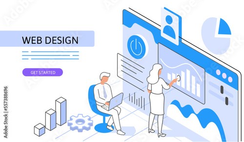 Web page Isometric Concept. Use for web page, banner, infographics. Flat illustration editable line. Ui UX design