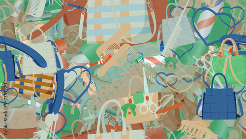 Background pattern abstract design texture. Seamless. Theme is about bobby pin, purse, luxury, store, relations, shopping, handbag, hairdressing, buckle, Laptop Backpack, razor blade, barrette