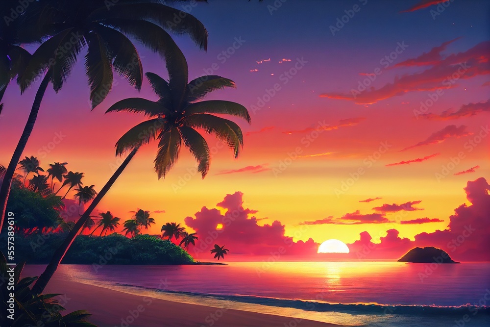 Tropical Beach - a nondescript deserted beach in an exotic location in the tropics. Idyllic island setting with clear waters, sand, and flora made by generative AI Tropical Beach - a nondescript deserted beach in an exotic location in the tropics. Idyllic island setting with clear waters, sand, and flora made by generative AI