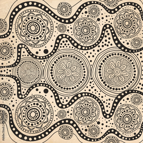 Grey aboriginal dot art design background