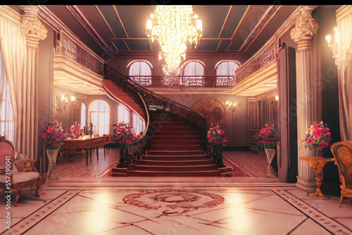 Mansion Interior - An elegant and luxurious mansion interior created by generative AI. Affluence and wealth are on display in this extravagant home interior filled with opulence and exorbitance. photo