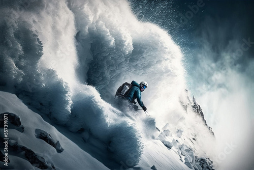 Dramatic Escape: Skier Fleeing a Tidal Wave of Snow and Ice in a Heart-Pounding Avalanche Adventure