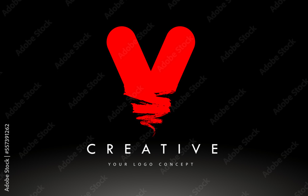 Fototapeta premium V Brushed Letter Logo. Red Brush Letters design with Brush stroke design.