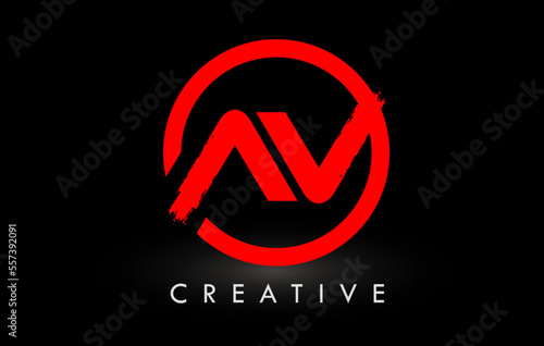 Red AV Brush Letter Logo Design. Creative Brushed Letters Icon Logo.