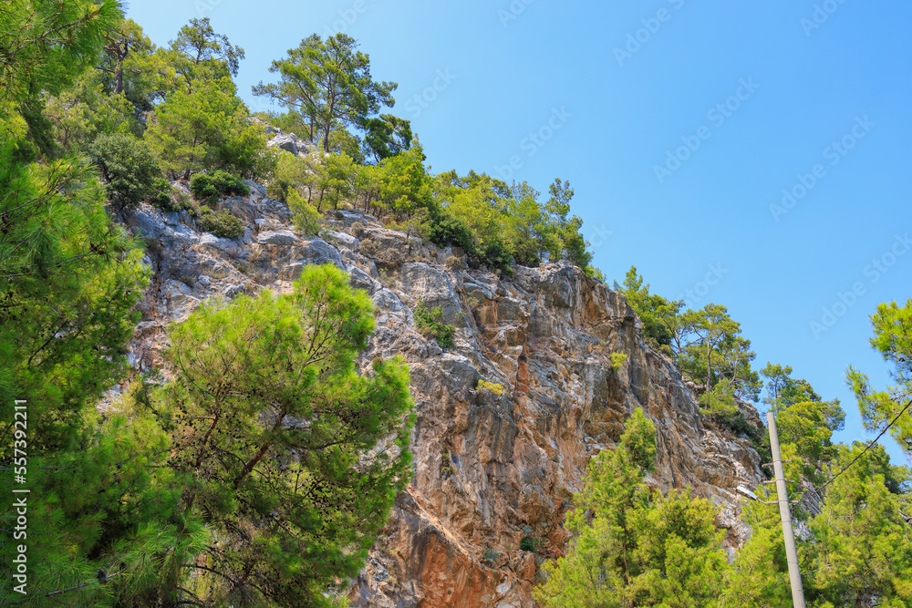 Turkish Taurus Mountains in the Kemer region of Antalya province. Background with copy space