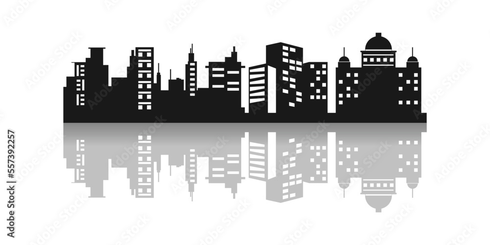 City silhouette with reflection building design illustration