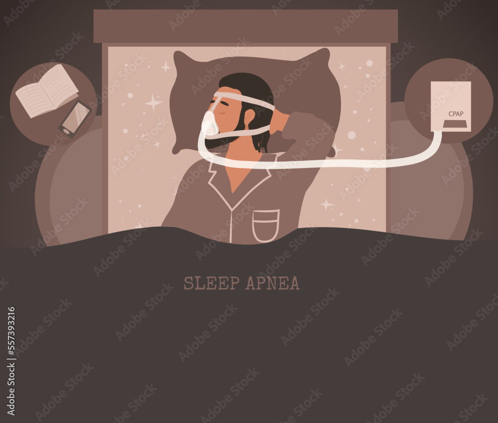 Man in mask sleeping with Cpap machine, concept of healthy sleeping