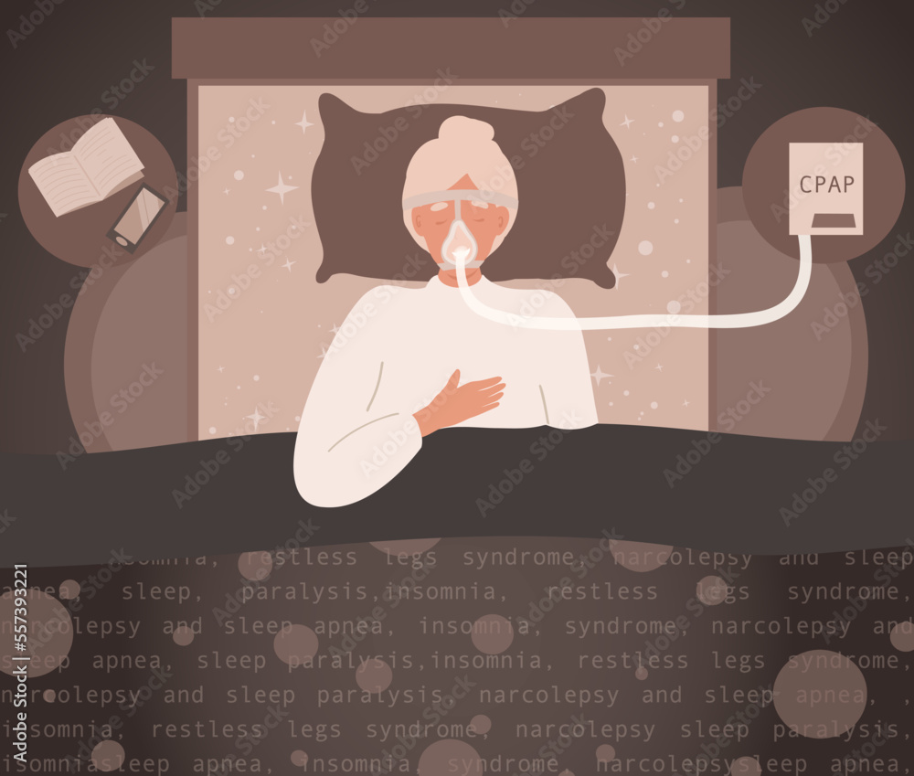 Old, elder Woman in mask sleeping with Cpap machine, concept of healthy sleeping.(CPAP) therapy
