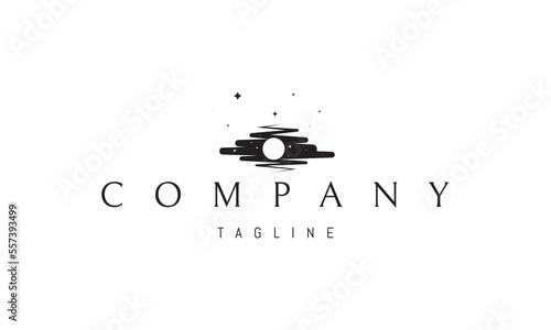 Vector logo on which an abstract image of the moon in the sky with stars.