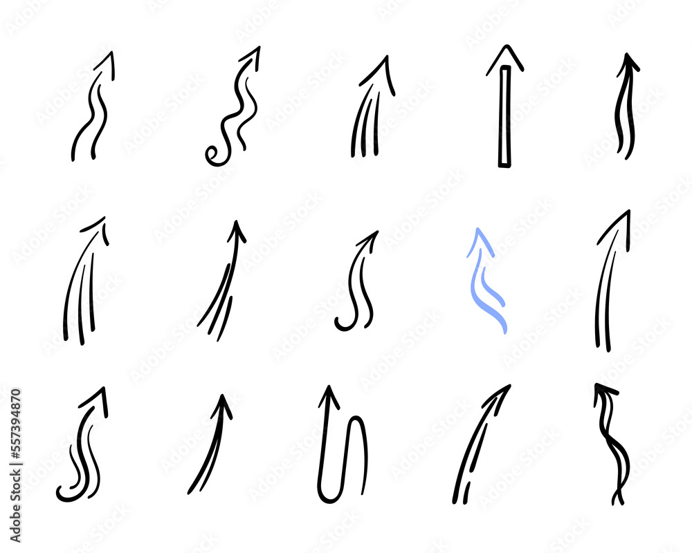 Arrows up set. Hand drawn direction indicator elements. Simple doodle ...