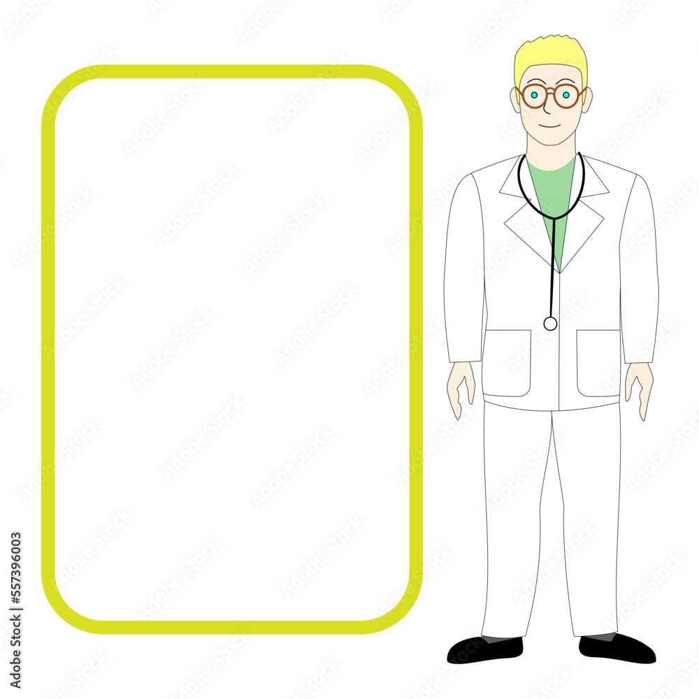 A caucasian male doctor, white background with speech balloon A caucasian male doctor, white background with speech balloon
