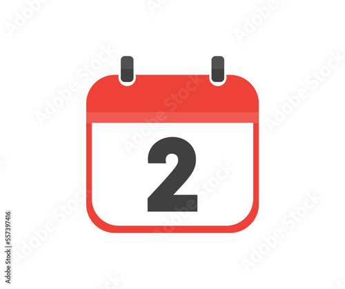 Simple calendar with date 2, day two logo design. Calendar icon flat day 2. Reminder symbol. Event schedule date. Meeting appointment time vector design and illustration.
