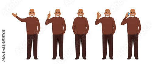 Handsome senior man in casual outfit set with different gestures isolated vector illustration