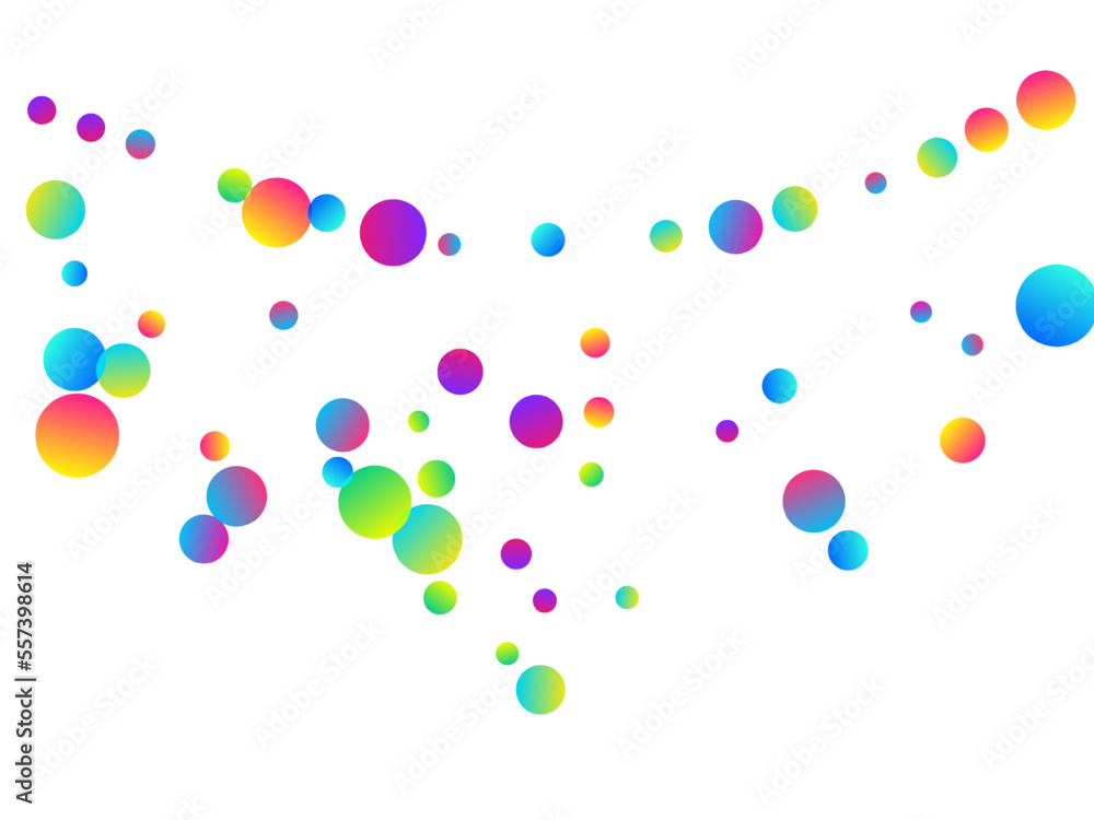 Decorative flying confetti scatter vector illustration. Rainbow round particles fiesta vector. Surprise burst party confetti. Holiday celebration decor background. Gift streamers.