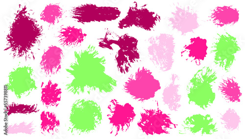 Oil distorted daub vector set. Hand drawn smudge blotch artistic elements. Inkblot blot web sticker background collection. Brush stroke paint spots design.