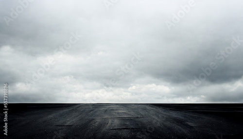 Empty concrete road with sky and clouds with Generative AI