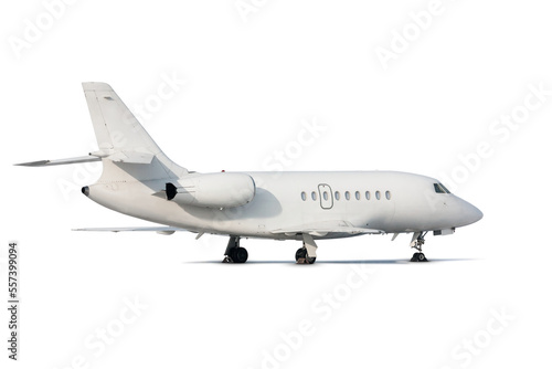 White modern corporate business jet isolated on transparent background