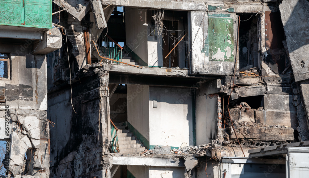 destroyed and burned houses in the city Russia Ukraine war destroyed and burned houses in the city Russia Ukraine war