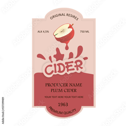 Label for cider in a square frame with an apple.