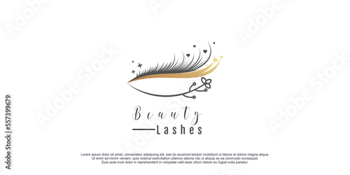 Beauty lashes logo with leaf element design vector icon illustration