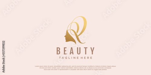Beauty woman face logo with initial Q design icon vector for beauty business