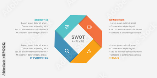 SWOT Analysis, Four Options Steps, Infographic Template Design