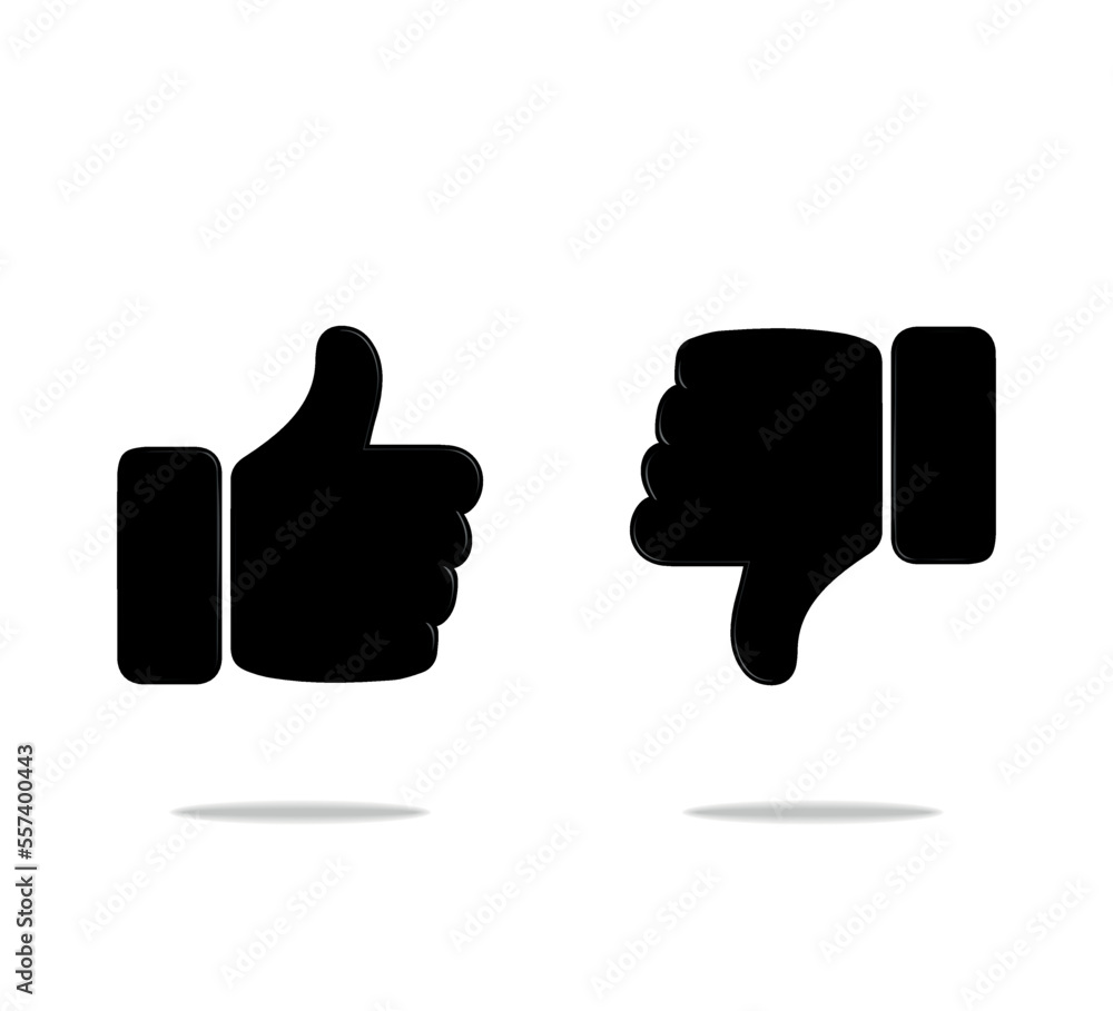 3d black like and dislike icons on white background 3d black like and dislike icons on white background