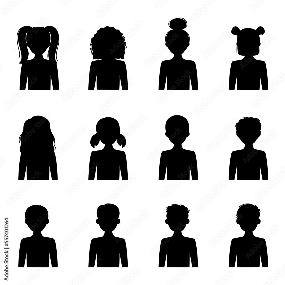 Silhouettes of children, girls and boys, vector illustration Silhouettes of children, girls and boys, vector illustration