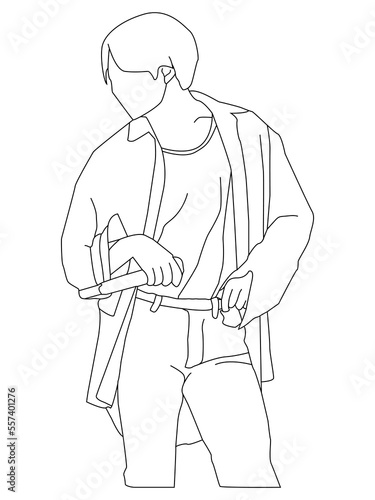 Illustration vector of drawing line art Kpop fashion stage. idols of Koreans performing. K-pop male fashion idol. singer who is singing wearing beautiful clothes