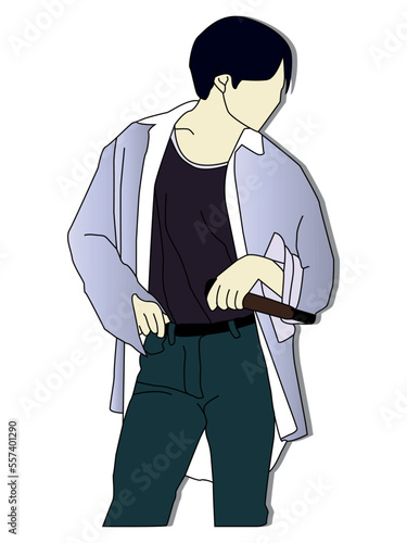 Illustration vector of drawing colored line art Kpop fashion stage. idols of Koreans performing. K-pop male fashion idol. singer who is singing wearing beautiful clothes