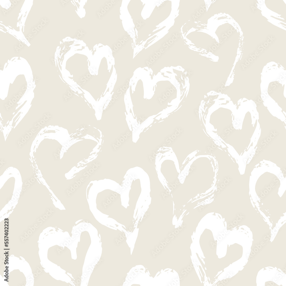 Fototapeta premium Seamless heart pattern. Hand painted ink brush