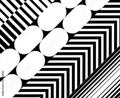 Abstract background in black and white. Geometric shapes, : oval, straight lines