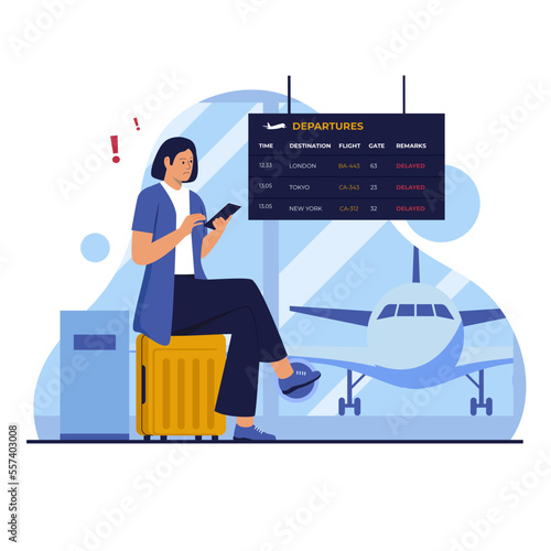 Delayed flight illustration design concept. Illustration for website, landing page, mobile app, poster and banner. Trendy flat vector illustration