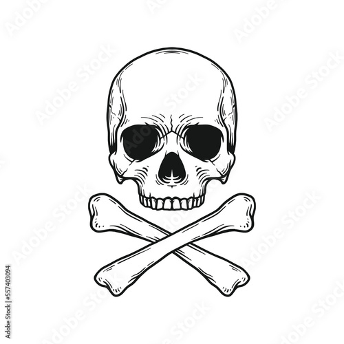 Skull with Crossbones Vector Illustration. Design element for shirt design, logo, sign, poster, banner, card