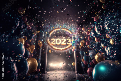 Wallpaper Mural A New Year's eve 2023 celebration with balloons and confetti in the air. Generative AI.
 Torontodigital.ca