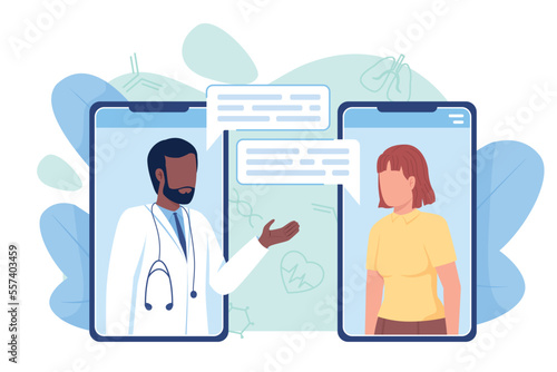 Appointment with therapist flat concept vector illustration. Video conference with doctor. Editable 2D cartoon characters on white for web design. Creative idea for website, mobile, presentation