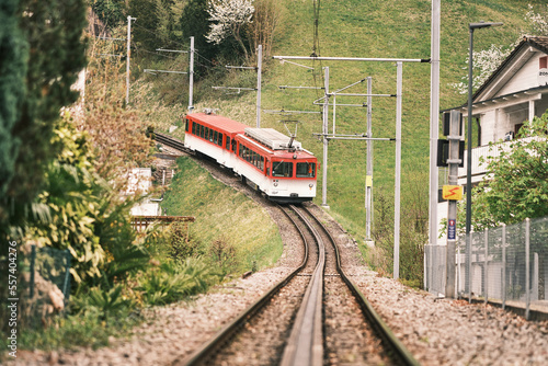 Treno bianco e rosso per il monte Rigi in Svizzera photo