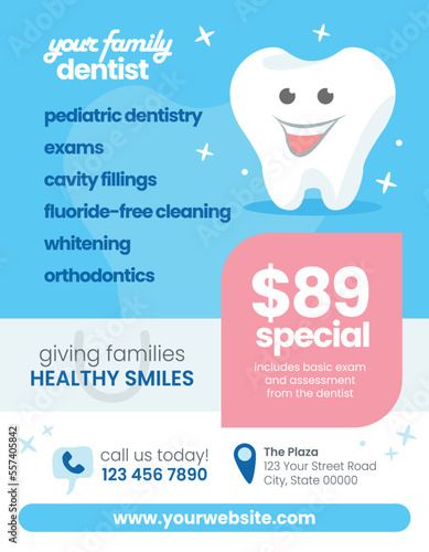 Dental Flyer with Smiling Tooth for Kids and Families