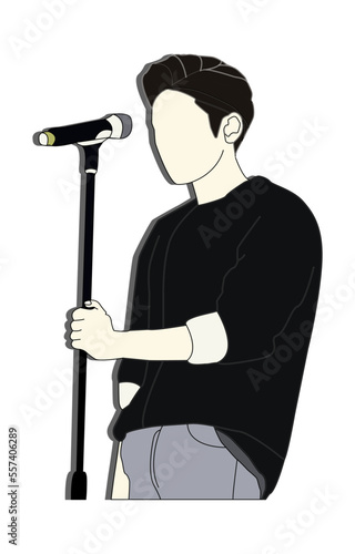 colored k-pop image line art male idol singing on stage
