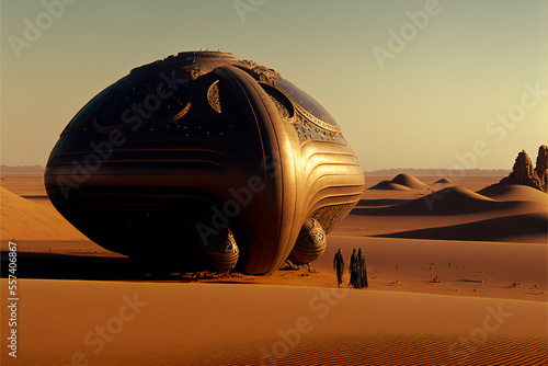 Giant Brutalist Science Fiction Mega Structure In The Dune desert