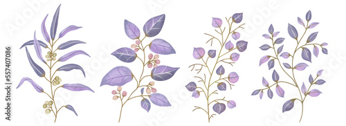 Watercolor Leaves Purple  Branch painting leaf art