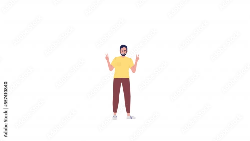 Animated happy male character. Smiling man with speech bubble. Full body flat person on white background with alpha channel transparency. Colorful cartoon style HD video footage for animation Animated happy male character. Smiling man with speech bubble. Full body flat person on white background with alpha channel transparency. Colorful cartoon style HD video footage for animation