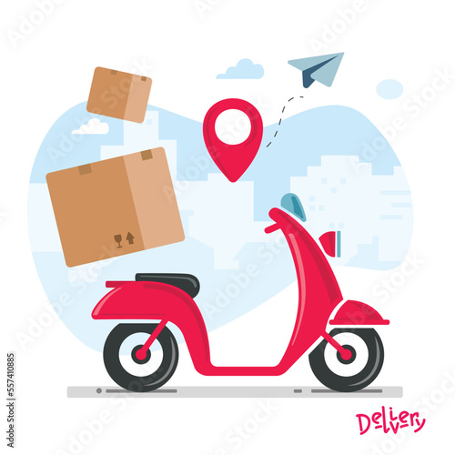 Delivery red scooter bike illustration.