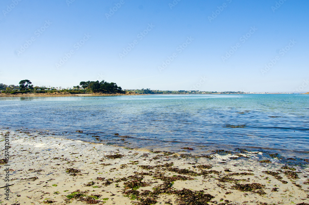 Coast of the Atlantic Ocean and low tide, sea on the coast of France