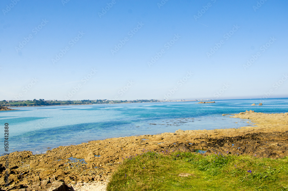 Coast of the Atlantic Ocean and low tide, sea on the coast of France