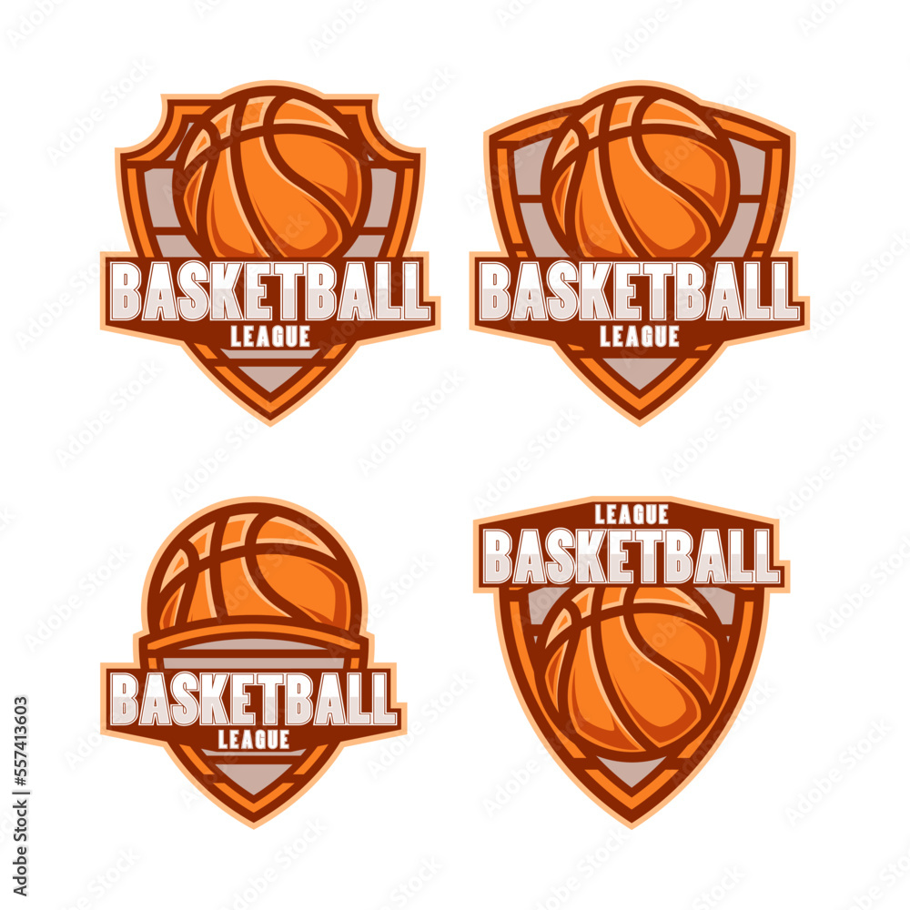 Basketball vector logo design, emblem, design with shield on light background