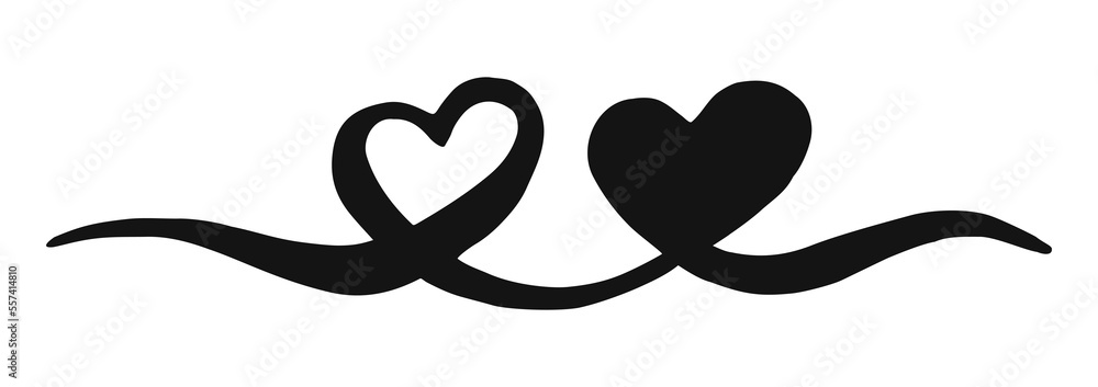 Two intertwined Hearts for Valentine's Day, hand painted with brush and ink Two intertwined Hearts for Valentine's Day, hand painted with brush and ink