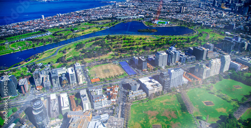 Melbourne coastline and park from helicopter. © jovannig
