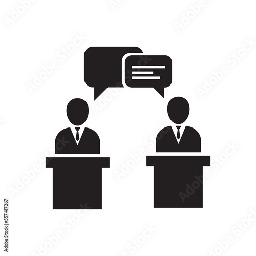 Politic debate icon in flat style. Presidential debates vector illustration on white isolated background. Businessman discussion business concept.