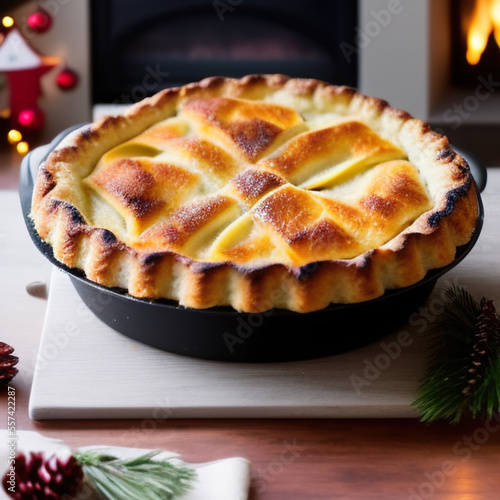 christmas pie in cozy winter christmas setting
